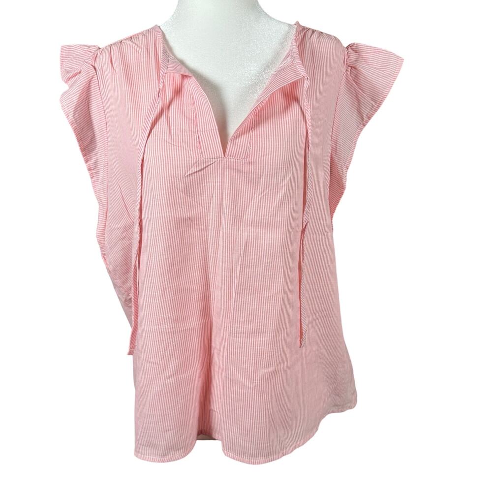 Time and Tru Pink Stripe Flutter Sleeve Blouse Size Medium